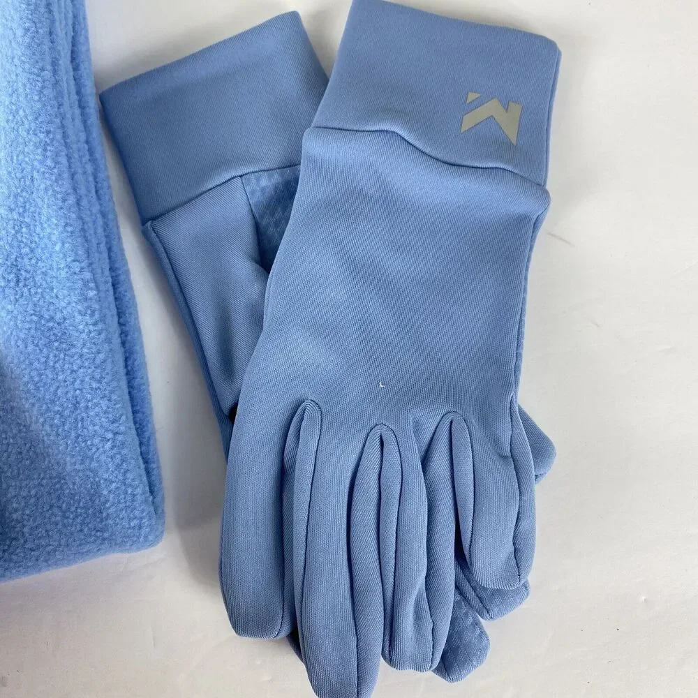 NEW Beanie Hat Gloves Set with Neck Warmer Blue Ski Winter Set Gift